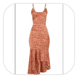 Pretty little thing NWT Red Leopard Print Frill Hem Midi Dress